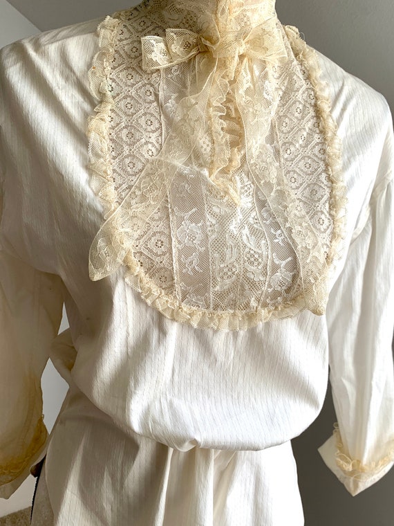 Antique Edwardian Alencon Laced Cotton Shirting S… - image 3