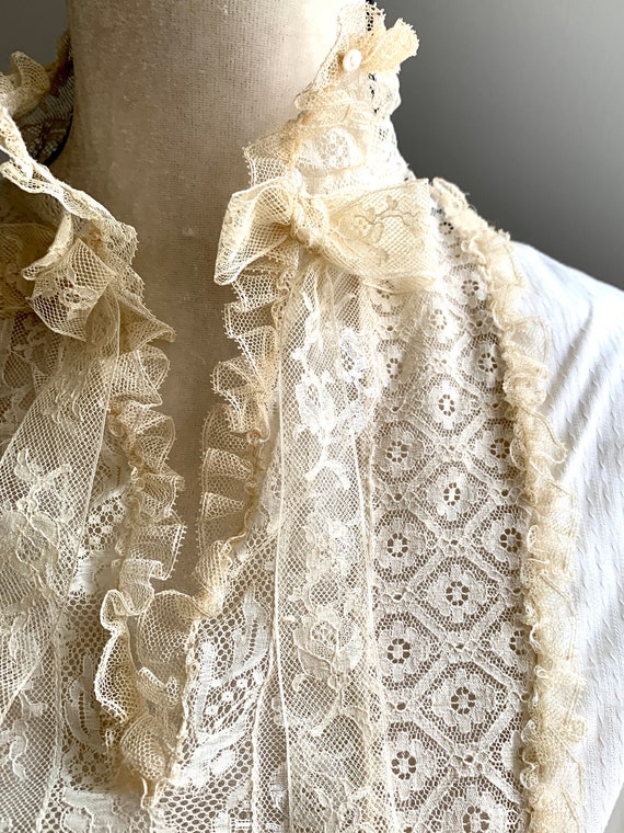 Antique Edwardian Alencon Laced Cotton Shirting S… - image 4