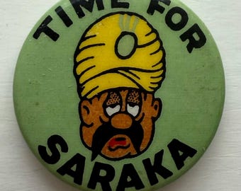 Vintage Comic Book Style 1940s “Time for Siraca”  Pinback Button, Company Cartoon “Inbad the Ailer”