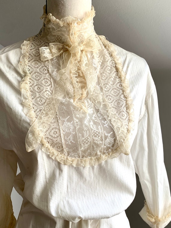 Antique Edwardian Alencon Laced Cotton Shirting S… - image 10