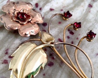 Vintage Modernist 10K Pink & Yellow Gold-Filled Signed Designer Harry Ishkin Oversized Floral Brooch