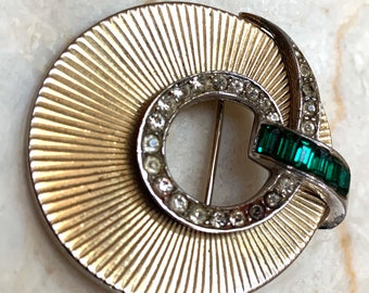 Vintage MidC Designer Marcel Boucher “Emerald” &  Rhinestone Circle Brooch