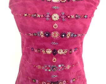 Vintage Cynthia Steffe Hand Beaded & Embroidered Boho Tie Dyed Mesh Designer  Top