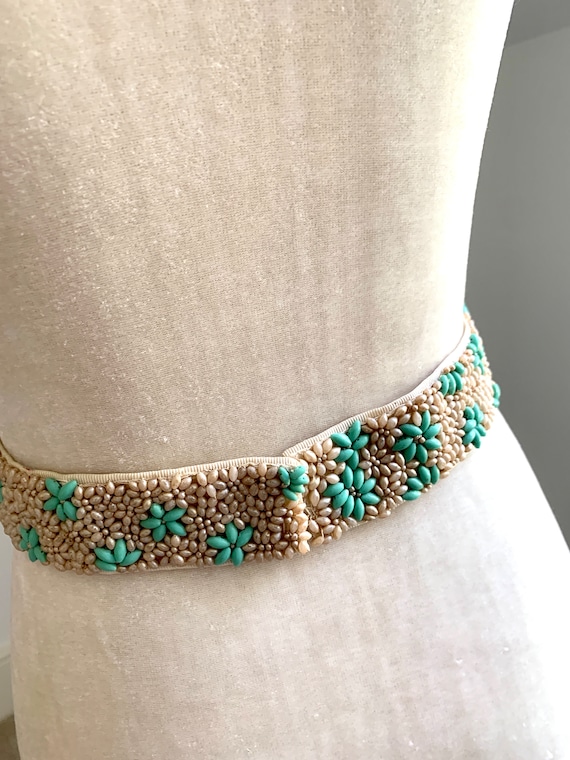 Antique Hand Beaded 1930s Pearl & Turquoise Party… - image 7