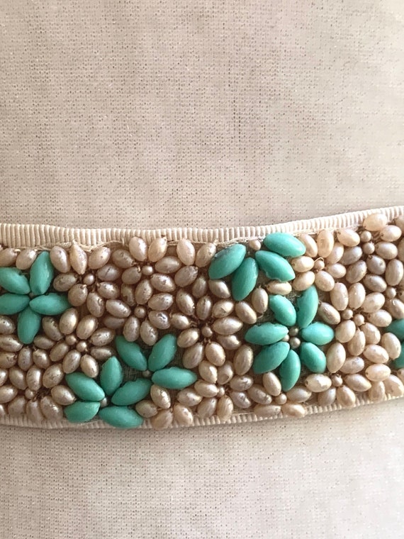 Antique Hand Beaded 1930s Pearl & Turquoise Party… - image 5