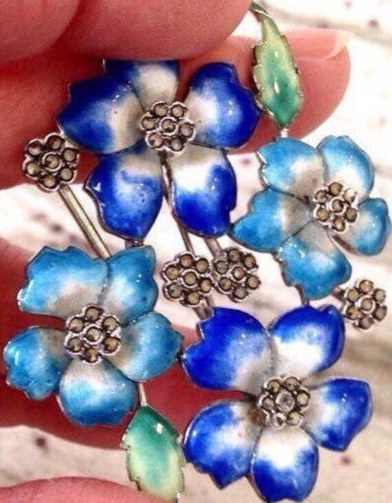 Antique 1930s Sterling Enamel Marcasite Large Scul
