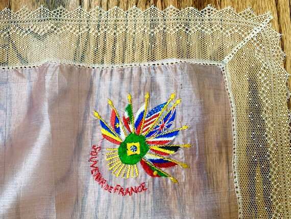 Antique Edwardian French Silk Souvenir Handkerchi… - image 3