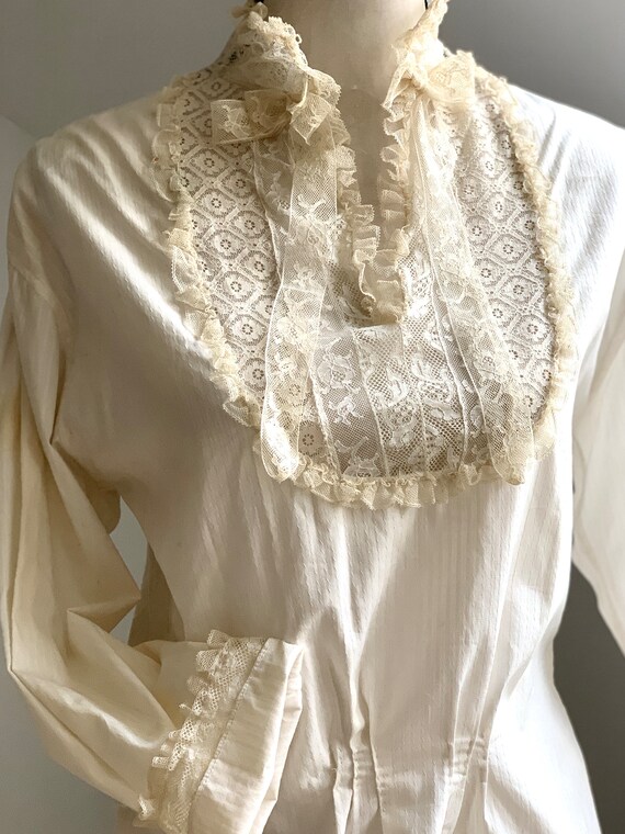 Antique Edwardian Alencon Laced Cotton Shirting S… - image 8