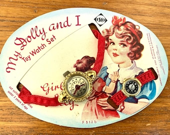 Vintage 50s Toy “My Dolly and I" Watch Set, Original Card
