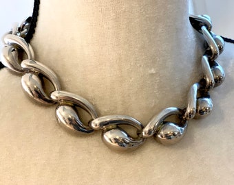 Vintage NYC Designer Charles Krypell Chunky Sterling Silver Infinity Link Choker Necklace
