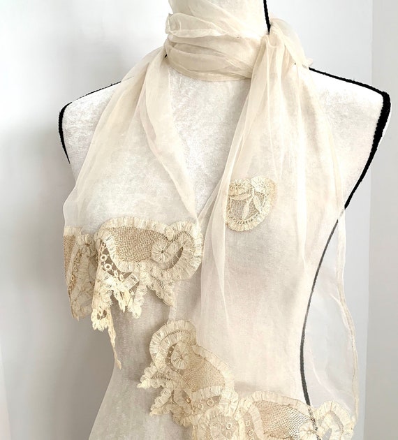 Antique Victorian French 65” Georgette and Brussel