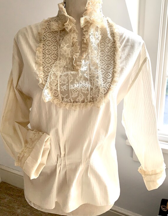 Antique Edwardian Alencon Laced Cotton Shirting S… - image 1