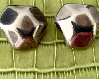 Vintage Sterling Silver 925 Designer Signed Chunky Pillowed Effect Earrings