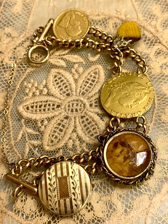 Antique 18K Gold Herloom Charm Bracelet with Genu… - image 5