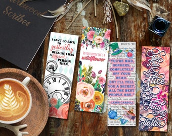 Alice in Wonderland Printable Bookmarks, Alice's Adventures in Wonderland Bookmark Set of 4, Do you suppose she's a wildflower, Alice Party