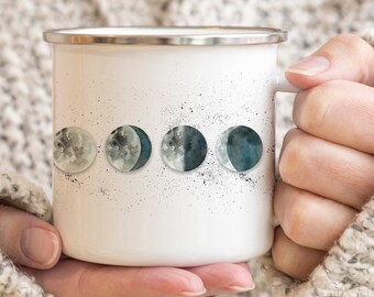 Moon Phases Mug, Camp Mug, Lunar Phases Metal Mug, Camping Mug, boho mug