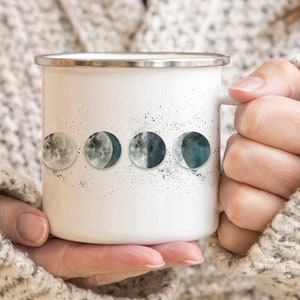 Moon Phases Mug, Camp Mug, Lunar Phases Metal Mug, Camping Mug, boho mug