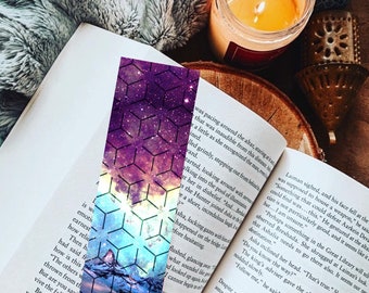 Space Handmade Bookmark, Galaxy Bookmark, Cubes Geometric Bookmark, Gift for Reader, Bookstagram, Night Sky Print