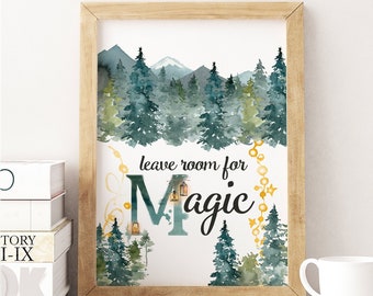 Arte de pared imprimible del bosque mágico, regalo de amante de la fantasía, decoración del hogar de YA Bookish, impresión de bosque y magia