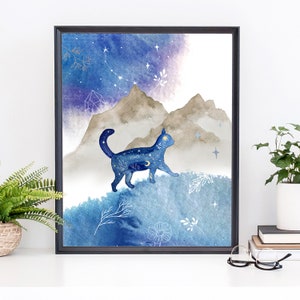 Watercolor Cat Print, Printable Cat Lover Wall Art, Cosmic Home Decor, Constellation Cat Art Print Instant Download Picture