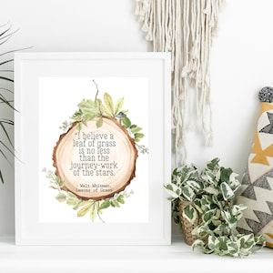 Walt Whitman Quote Digital Download Art Print, Literary Home Decor, Leaves of Grass Botanical Quote Print