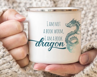 Book Dragon Mug, Bookish Mug, Camp Mug, Gift for Reader, Bookstagram Mug, Camping Book Lover Mug