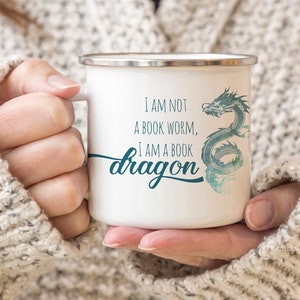 Book Dragon Mug, Bookish Mug, Camp Mug, Gift for Reader, Bookstagram Mug, Camping Book Lover Mug