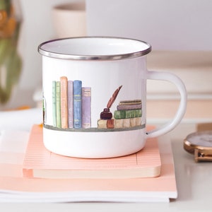 Bookshelf Camp Mug, Library Metal Mug, Bookstagram Shelfie Coffee Mug, Gift for Reader, Bookstagram Mug, Book Lover Mug