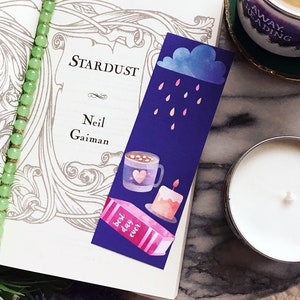 Rainy Day Bookmark for Bookworms, Cozy Fall Cocoa and Candles Book Lover Gift