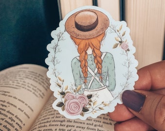 Anne of Green Gables Watercolor Sticker, Vinyl Literary Laptop Decal, Floral Classic Bookish Sticker for Kindle or Water Bottle