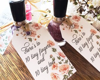 Nail Polish Favor Tags |  Instant Download DIY Baby Shower Favors |  Floral Printable Nail Polish Tags |  Make Your Own Favors