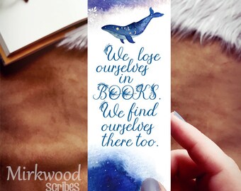 Watercolor Whale Bookmark, Book Lover Quote, Galaxy Print Constellation Reader Gift