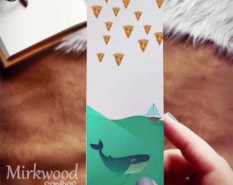 Its Raining Pizza!  Unique Pizza Whale Bookmark, Pizza Bookmark