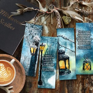A Christmas Carol Printable Bookmarks, Charles Dickens Literary Quote Watercolor Set of Bookmarks, Christmas Party Favors, Classroom Gift