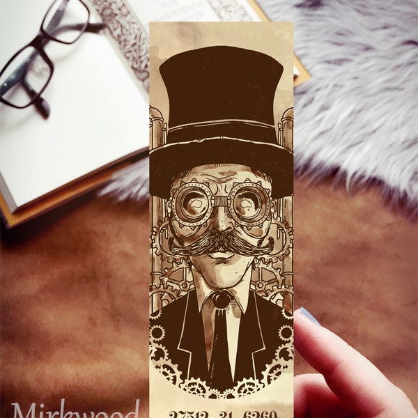 Steampunk Bookmark, Top Hat Bookmark, Victorian Print Linen Paper Bookmark, Vintage Style