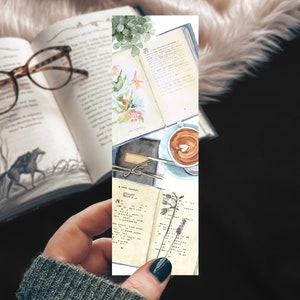 Bookish Flatylay Bookmark, Coffee and Books Watercolor, Reader Lifestyle Print