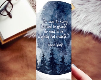 Virginia Woolf Quote Watercolor Bookmark, Be Yourself Blue Watercolor Print, Unique Gift for Book Lover, Literary Forest Print