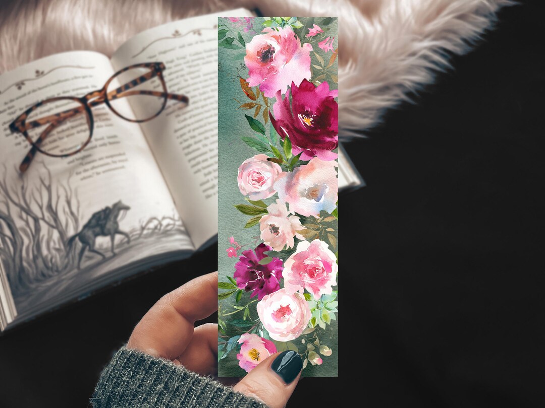 Pink Blooms Bookmark, Floral Mauve Gift for Reader Girly Bookmarks ...