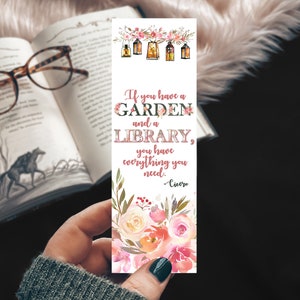 Garden Quote Bookmark, Cicero Garden and Library Bookmark for Books, Floral Lantern Bookmark, Gift for Gardener