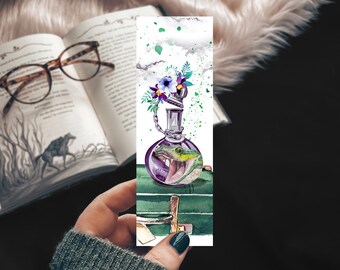 Snake Potion aquarel bladwijzer, slang bladwijzer met bloemen, aquarel slang cadeau voor lezer, Floral Witchy bladwijzer