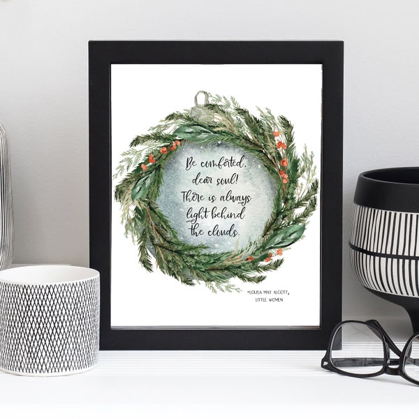 Little Women Quote Art Printable, Instant Download Watercolor Wreath Literary Quote, Book Themed Home Decor