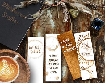 Printable Coffee Bookmarks,  Set of 4 Coffee Bookmarks,  Coffee Lover Gift,  But First, Coffee!