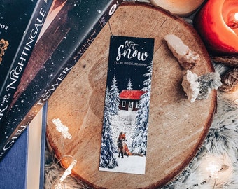 Let it Snow bookmark, Fox Bookmark, Christmas song bookmark, Red Cabin Holiday Scene