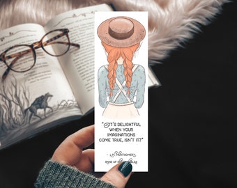 Watercolor Anne of Green Gables Bookmark, Anne Delightful Imaginations Linen Paper Bookmarker, Literary Classic Quote