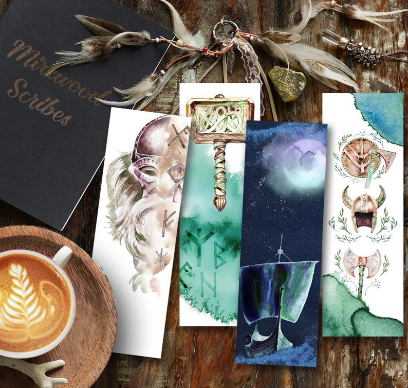Viking Printable Norse Watercolor Bookmarks Set of 4 Viking - Etsy