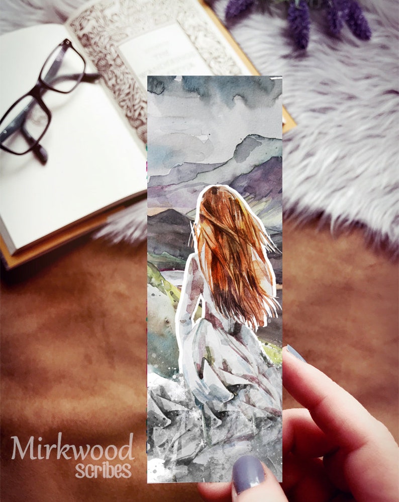 Fantasy Day Heroine Linen Bookmark, High Lady Watercolor Mountain Bookmark Gift for Reader, YA Fan Bookmark Single Bookmark