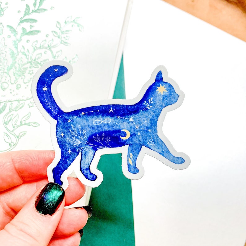 Constellation Cat Watercolor Sticker, Vinyl Cat Laptop Decal, Galaxy ...