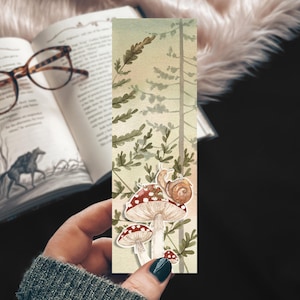 Mushroom and Snail Bookmark, Watercolor Cottagecore Gift, Handmade Fairycore for Self-Care Enthusiasts, Mushroom Bookish Summer Bookmark Set