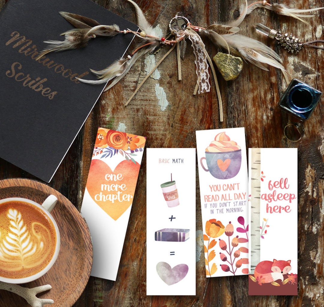 Cozy Fall Watercolor Printable Bookmarks, Autumn Bookmark Set of 4 ...
