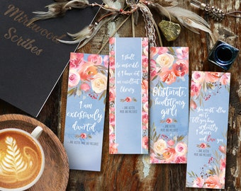 Pride and Prejudice Printable Bookmarks, Jane Austen Quotes Bookmark, Literary Quotes Print